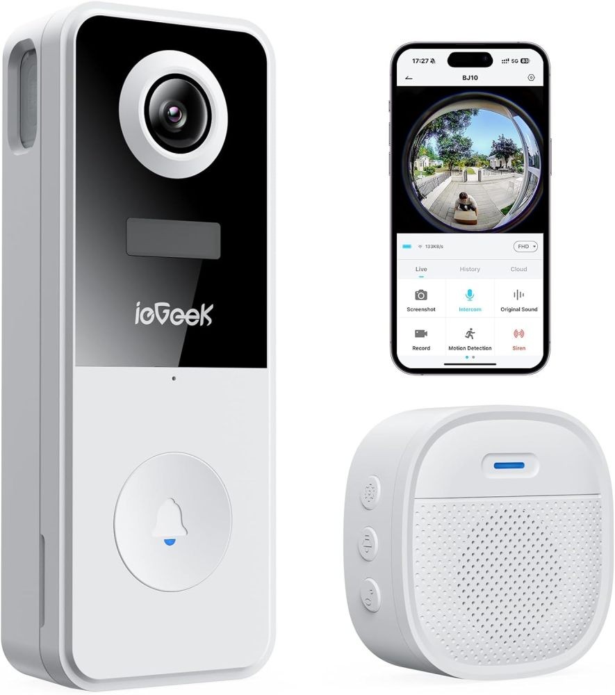 Wireless Video Doorbell No Subscription, 3MP 180° Head-to-Toe View Night Vision