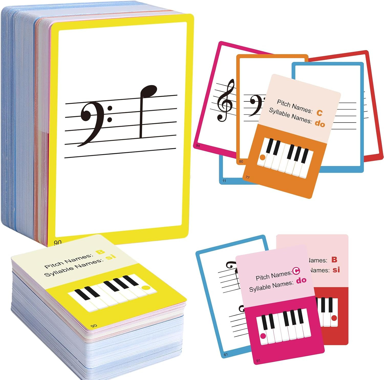 Music Flash Cards, 104 Piano Flash Cards - Basic Music Symbols,Staff Notation, P