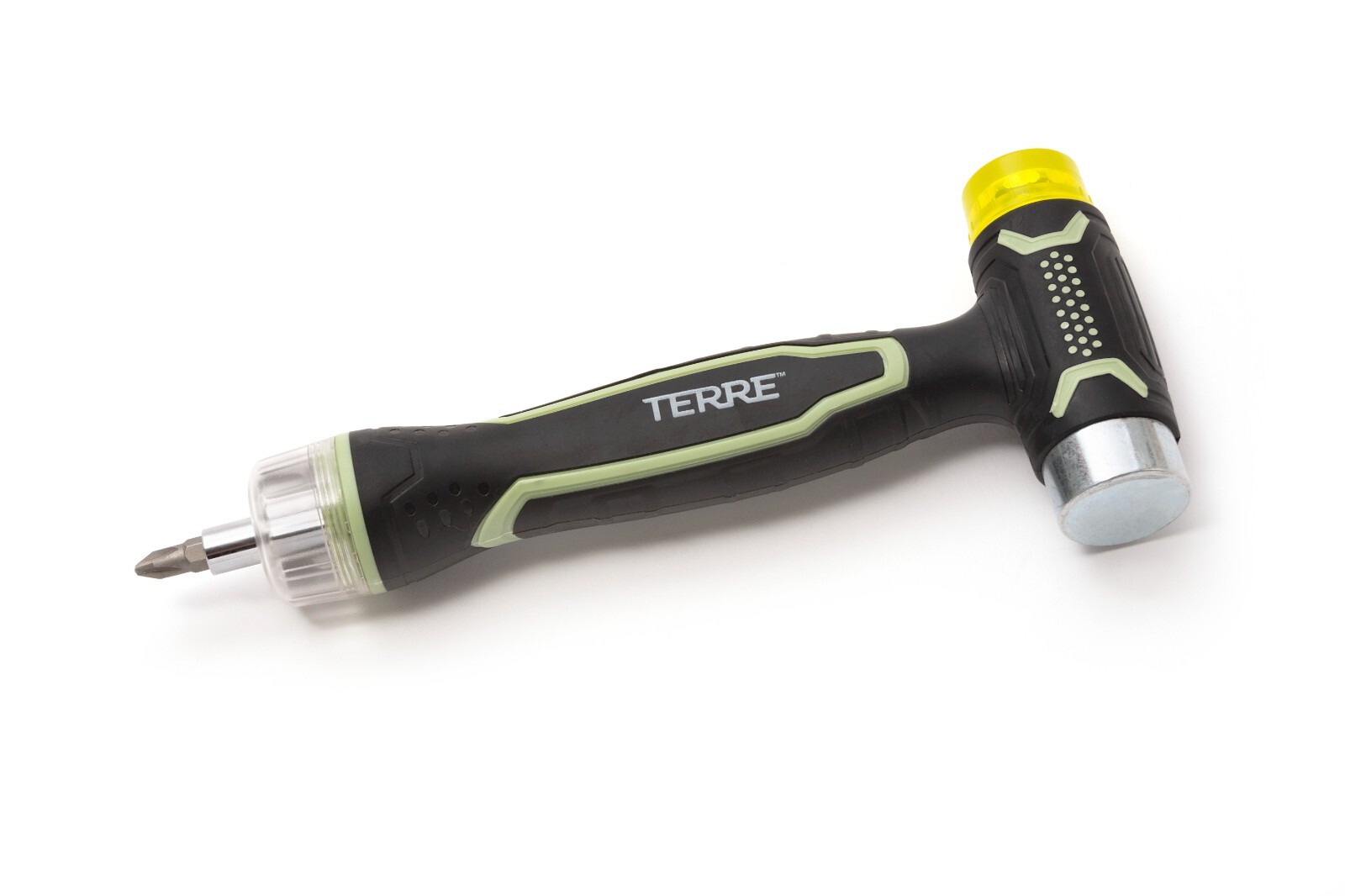 Terre Products Double Faced Rubber Mallet Hammer, Built-in Multi Bit Screwdriver