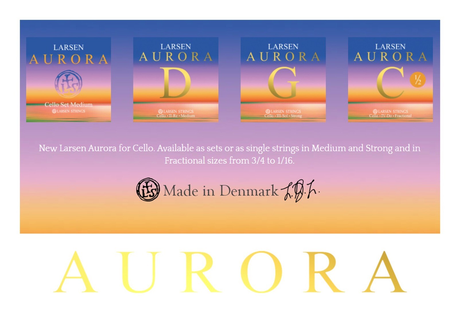 1 Set Larsen Aurora Cello Strings Set 4/4 Size