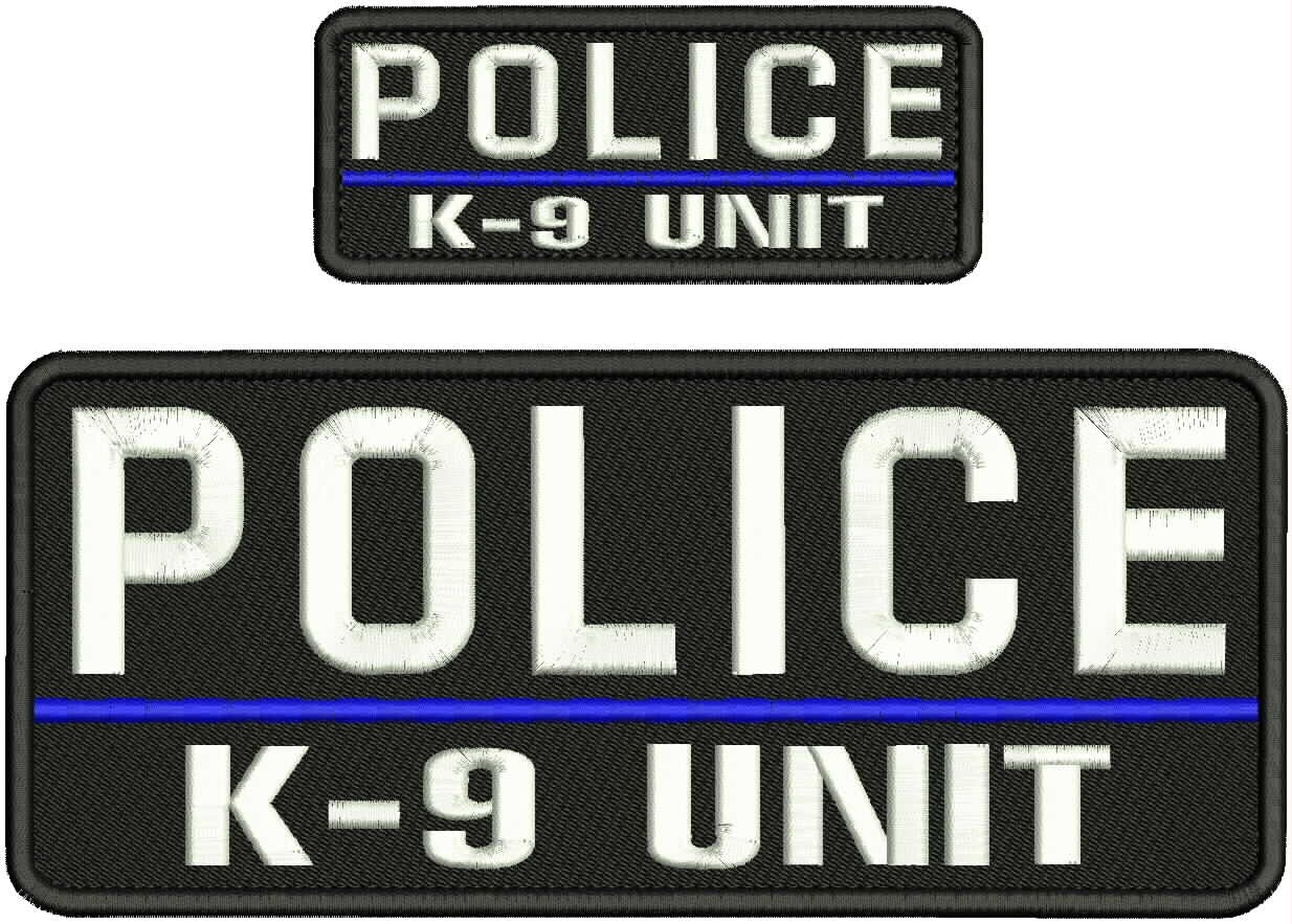 POLICE K-9 UNIT embroidery patches 4x10 and 2x5 hook on back WHITE  BLACK