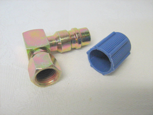 A/C RETROFIT R134a ADAPTER 90 DEGREE, 13mm BLUE 1/4" (7/16 SAE) LOW SIDE 59981