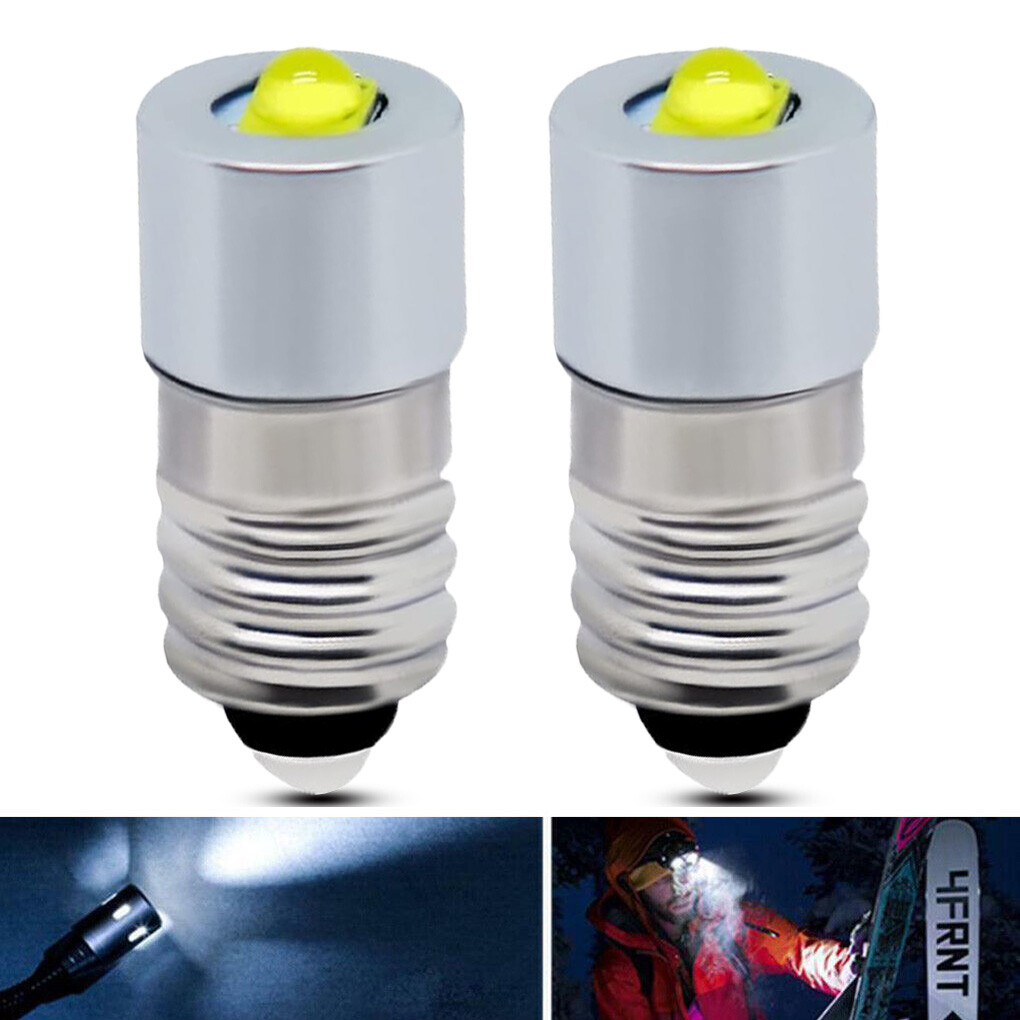 5.0W Bright White LED E10 Bulb for (3 to 8) Cell Flashlights 0.4A 3-12V 2 Pack