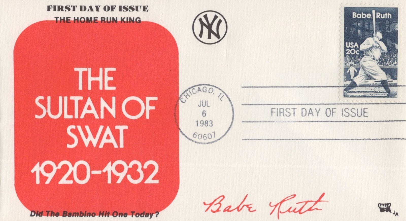 US 2046  Baseball, Babe Ruth JA FDC Sultan of Swat ZAYIX 1024M0014