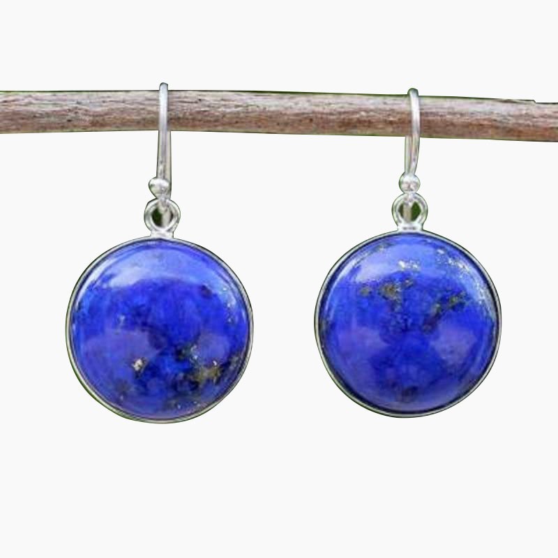 925 Sterling Silver Lapis Lazuli Round Earrings Handmade Gemstone Dangle Jewelry