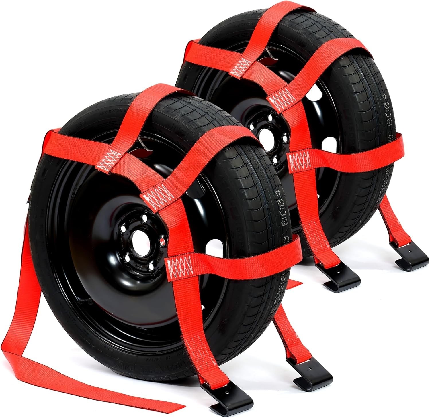 Tow Dolly Basket Straps with Flat Hook, 2 Pack Tow Dolly Straps, Fits 14" Red