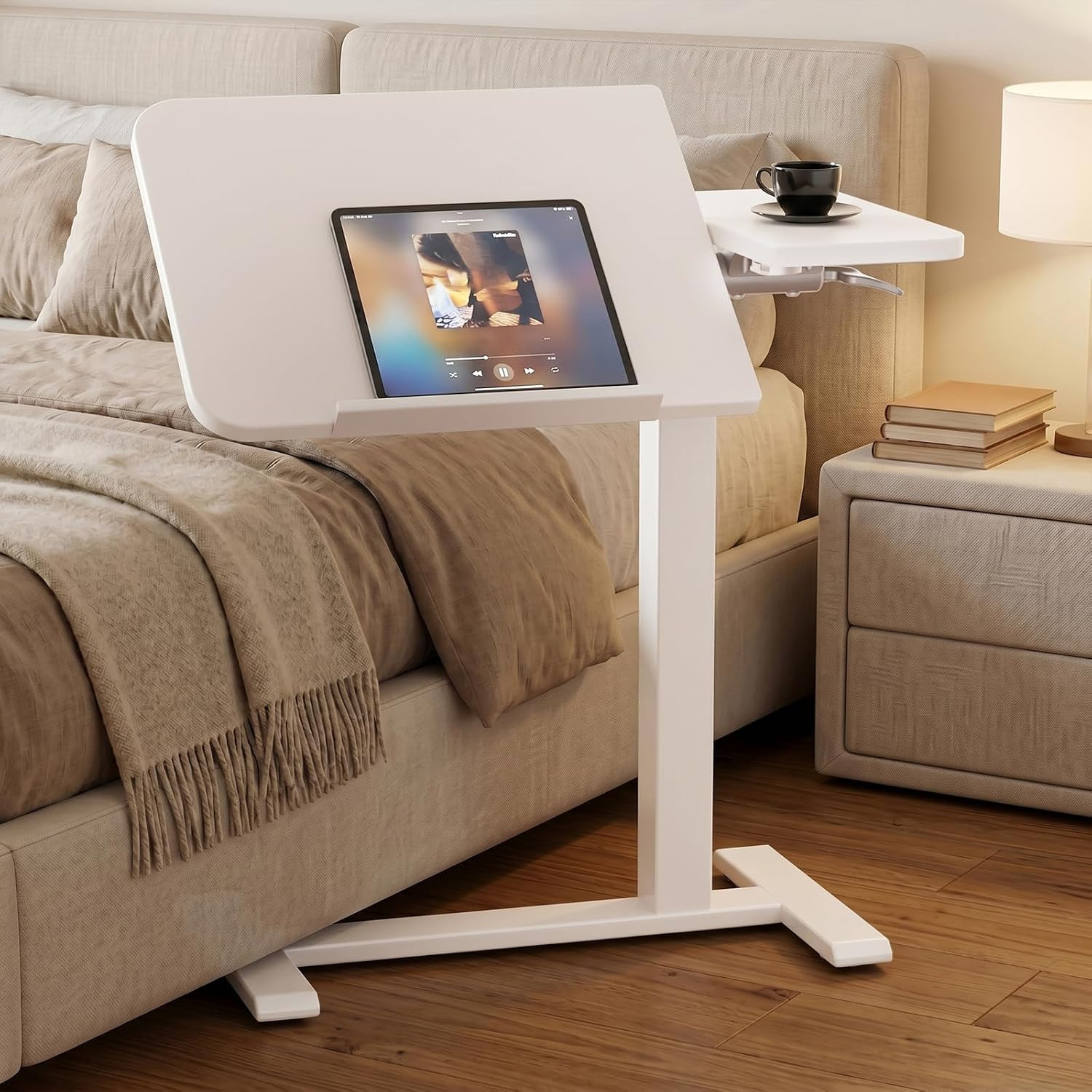 Pneumatic Adjustable Standing Desk, 28 Inch Tiltable Mobile Rolling Laptop Table
