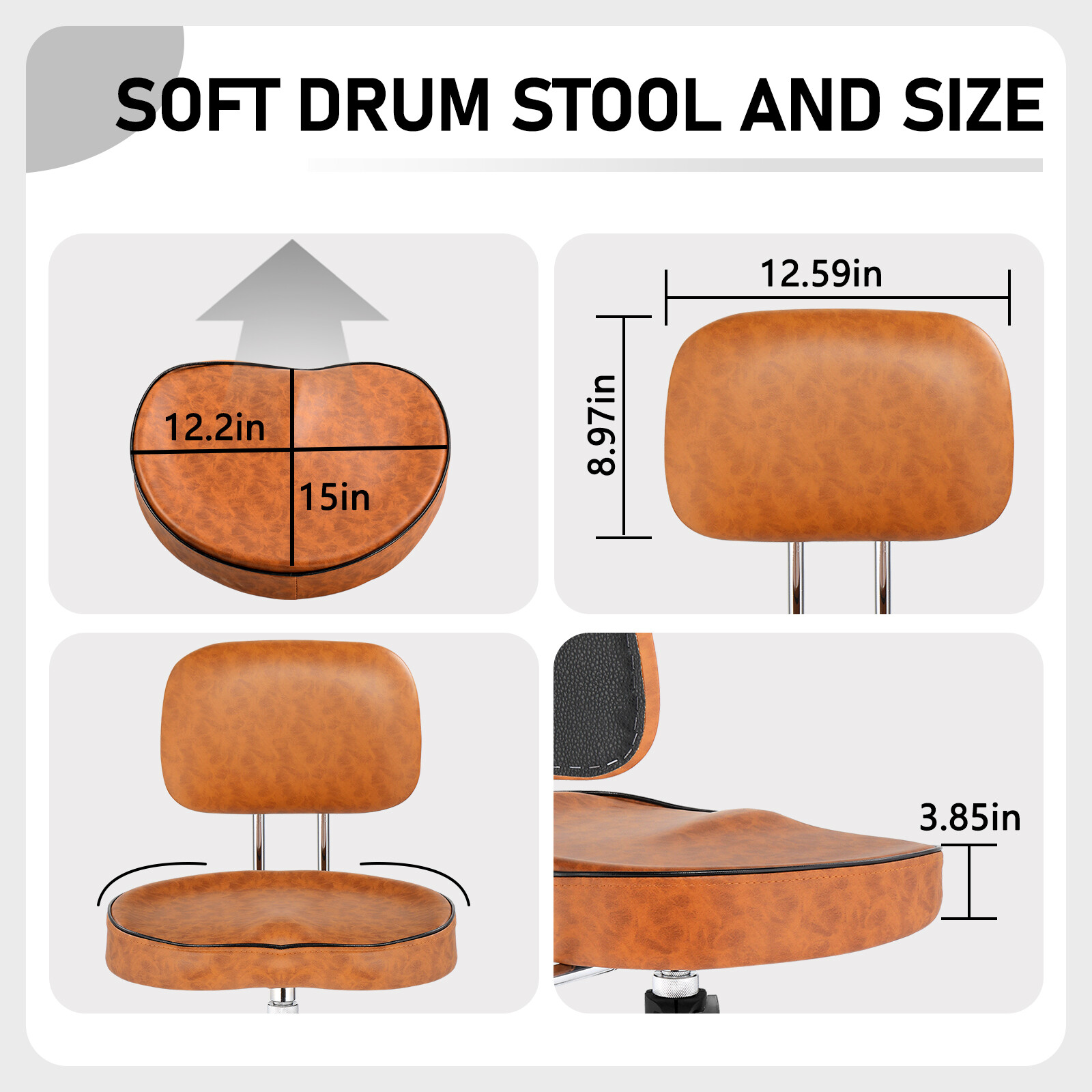 Drum Throne with Backrest, Drum Stool Adjustable Height With 5A Drumstick