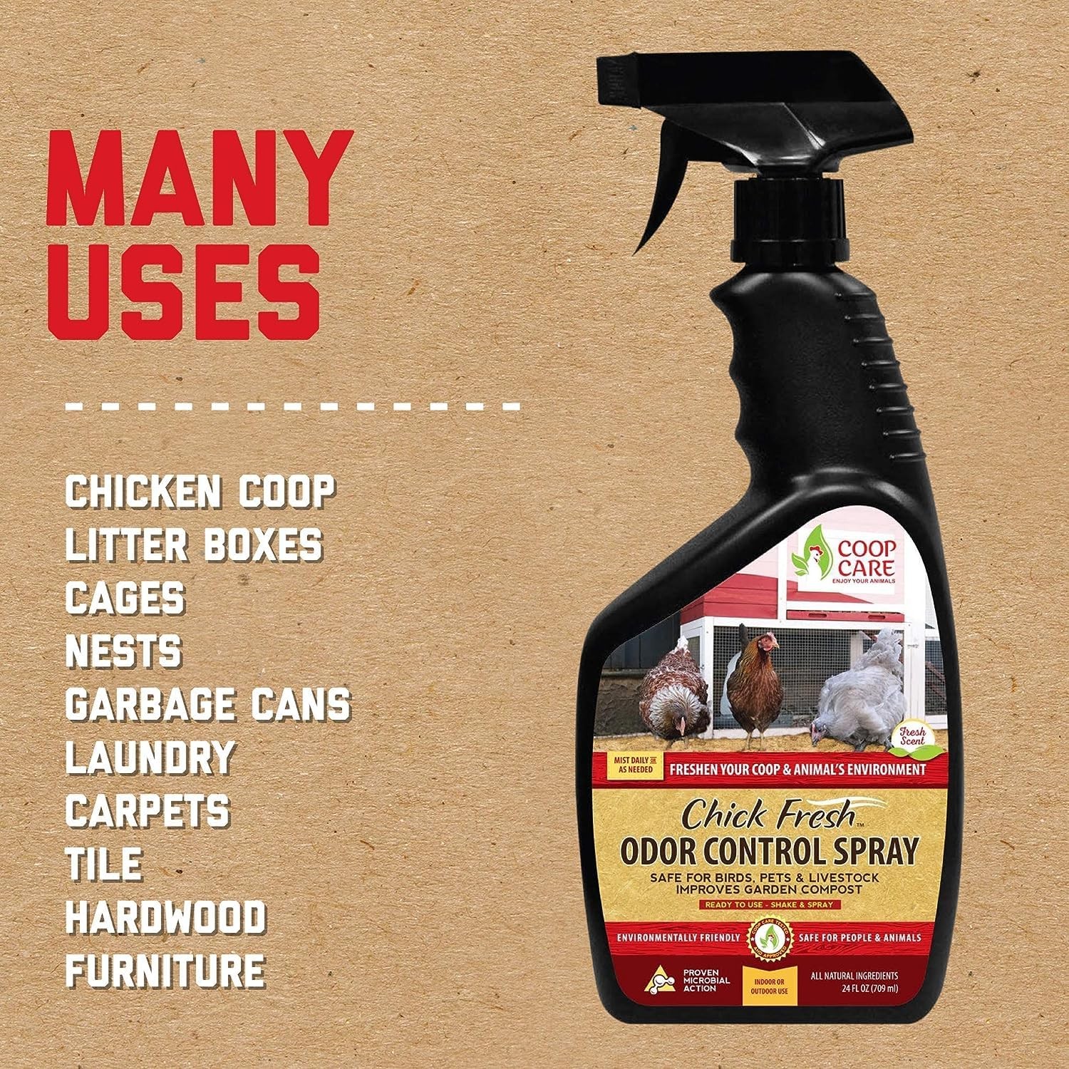 Chicken Coop Odor Control Spray for Chickens & Brooders, 24 oz