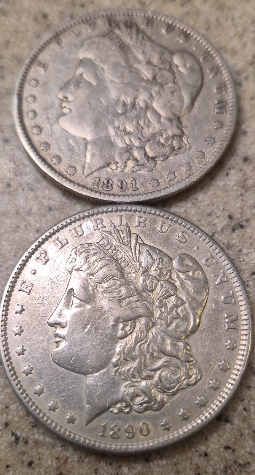 1890 & 1891 Morgan Silver Dollar US Coin