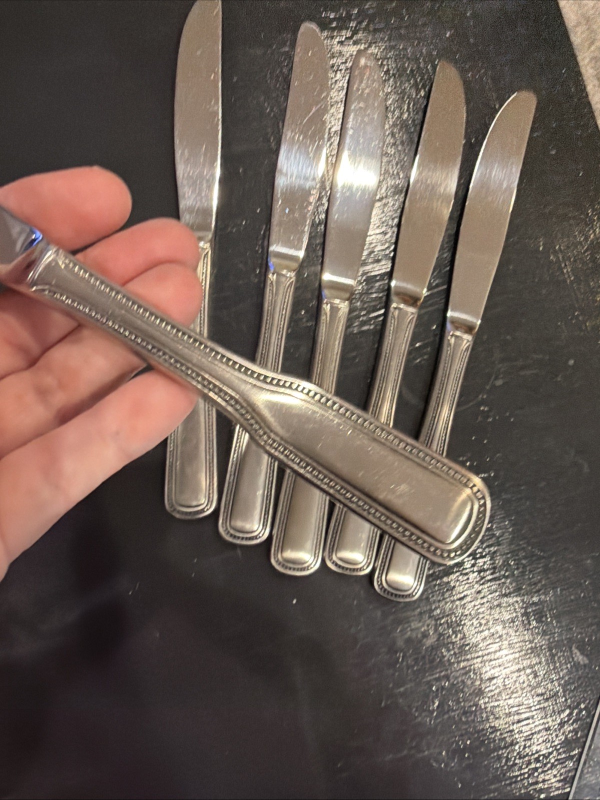 6 Salem 1776 Beaded Stainless Flatware Dinner Knives (#304)