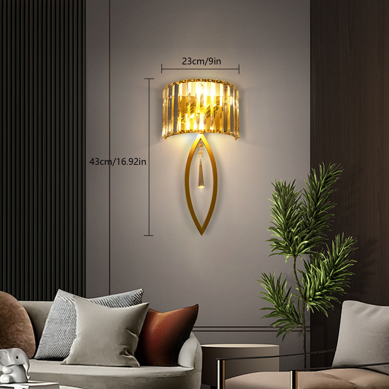 Crystal Wall Lamp, Lamp Living Room Bedside Corridor Wall Lamp, Retro Gold, 110V