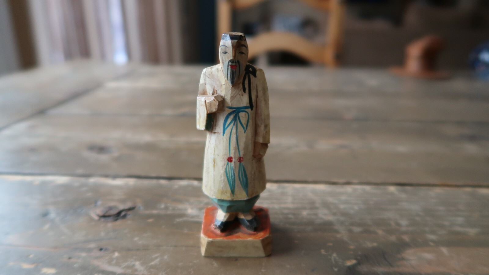 Antique Japanese Man Wood Carving Figure 3.75" Trinket Knick Knack