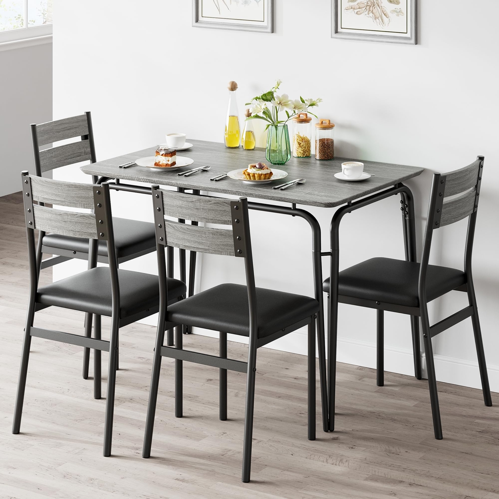 5 Piece Dining Table Set ,Square Kitchen Table and Chairs Set for 4 ,Dinette Set