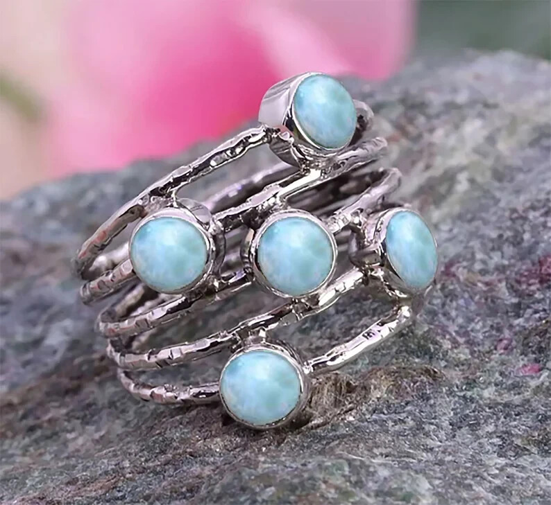 925 Silver Ring / Larimar / Handmade Jewelry / Statement Ring /All Size SB-63