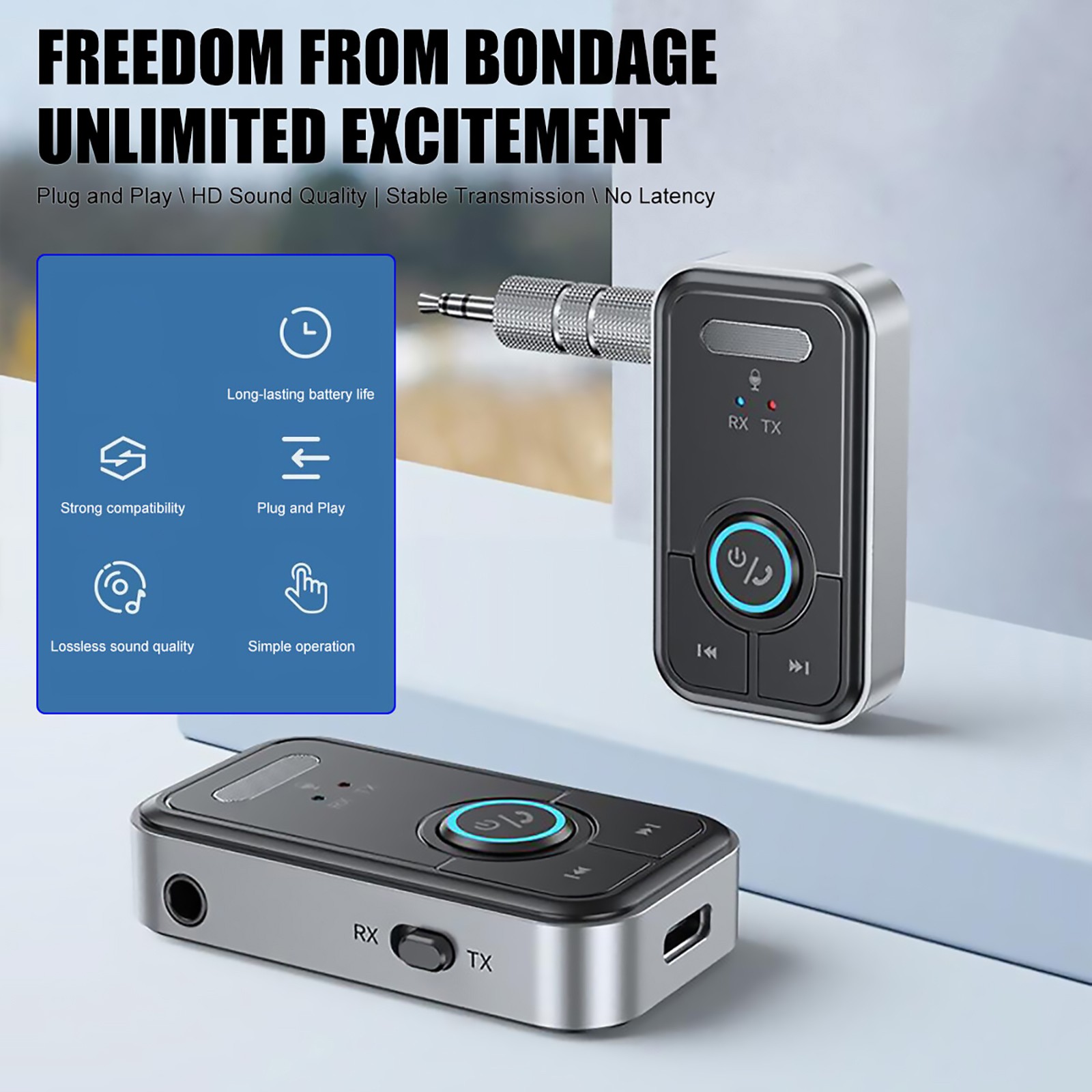 USB Wireless Bluetooth 5.3 Receiver Transmitter 2in1 Car Audio Adapter Handsfree