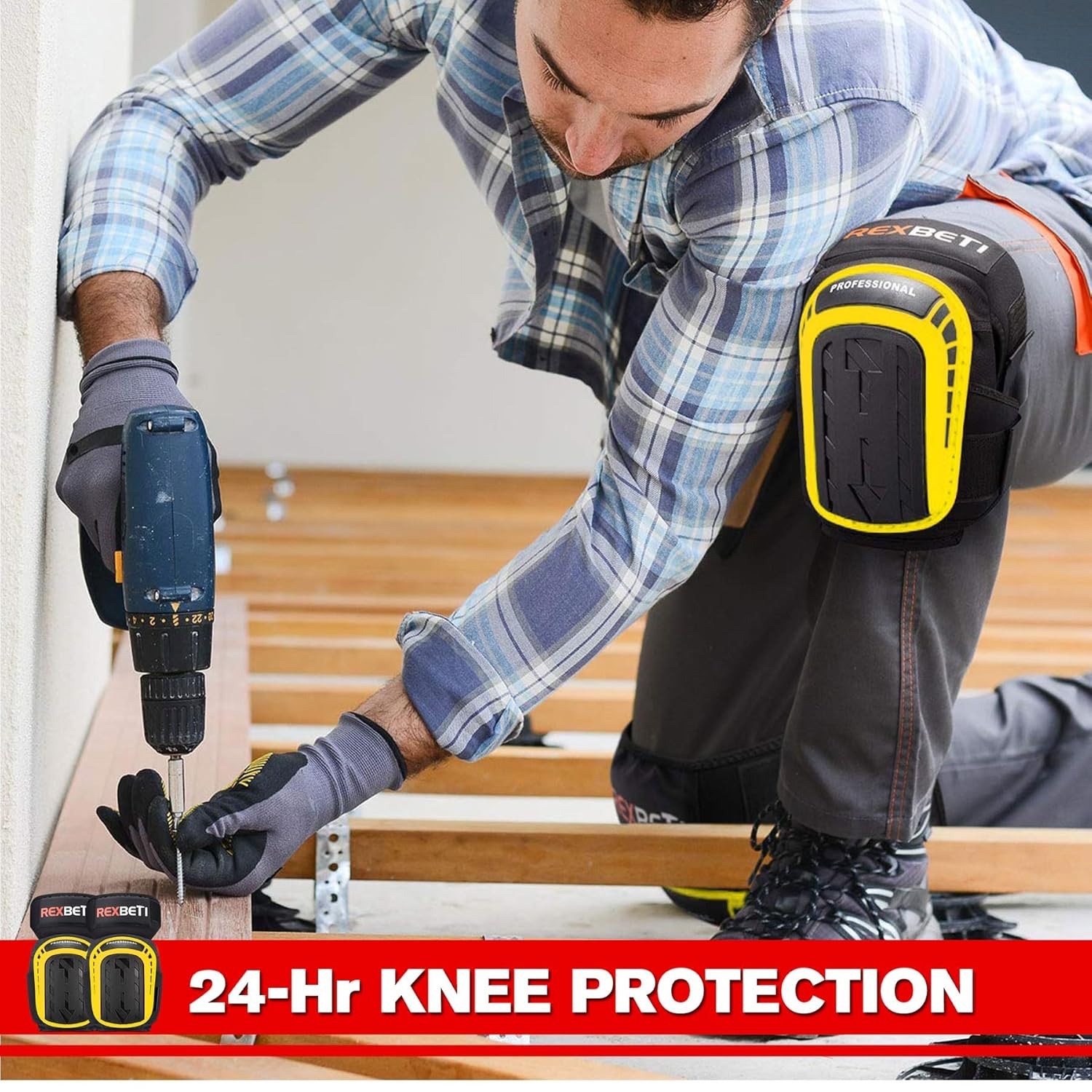 REXBETI Knee Pads for Work, Construction, Original, Yellow