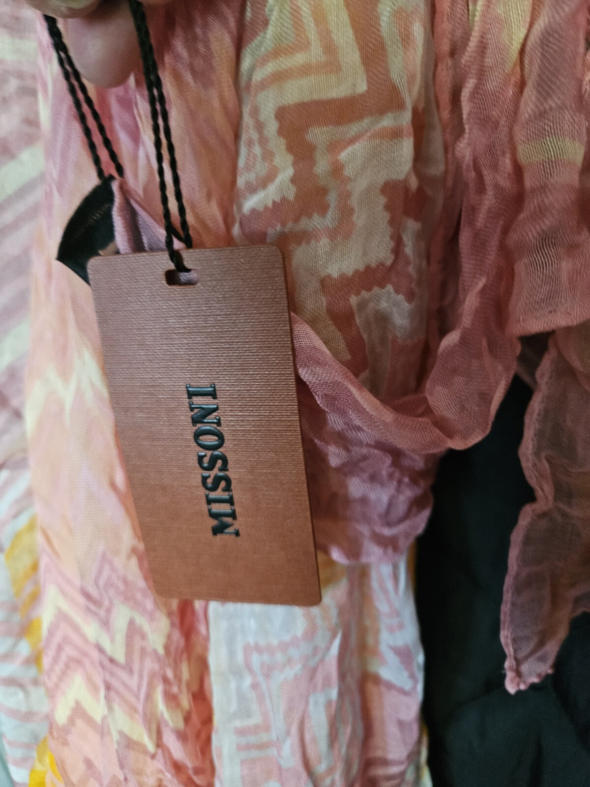 MISSONI Multi-Colored Zig-Zag Sq Cashmere Pashmina Scarf w/ Orange Label NWT