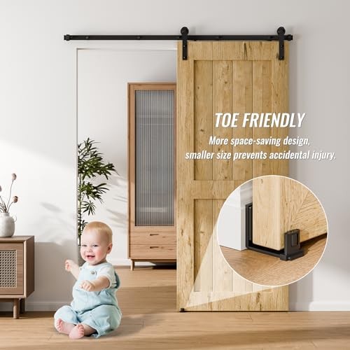 Upgraded Sliding Barn Door Bottom Floor Guide with Adjustable Roller, Wall