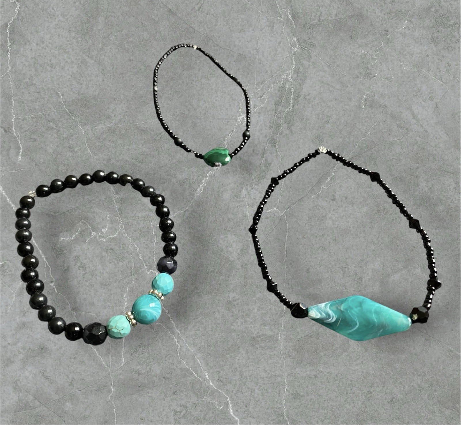 Handmade Black & Turquoise Assorted Beaded Bracelet Bundle Of 3