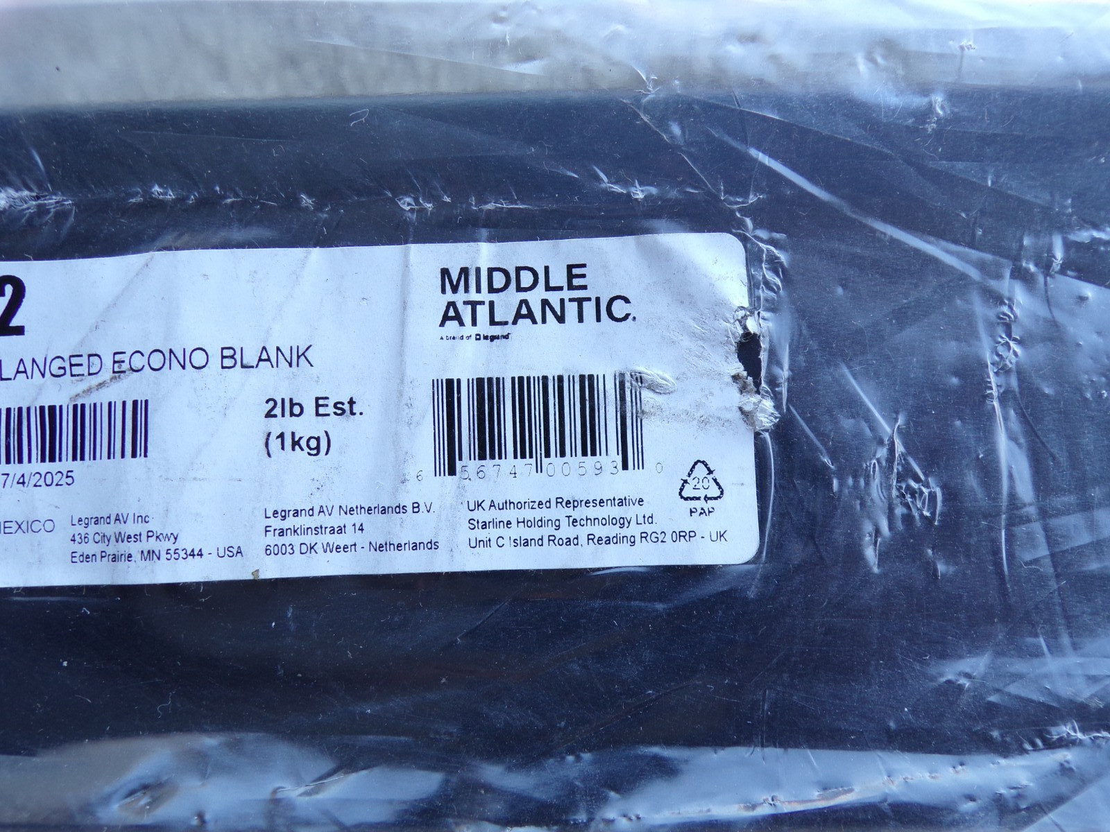 Middle Atlantic EB Series Flanged Blank Panel EB2 - @dL