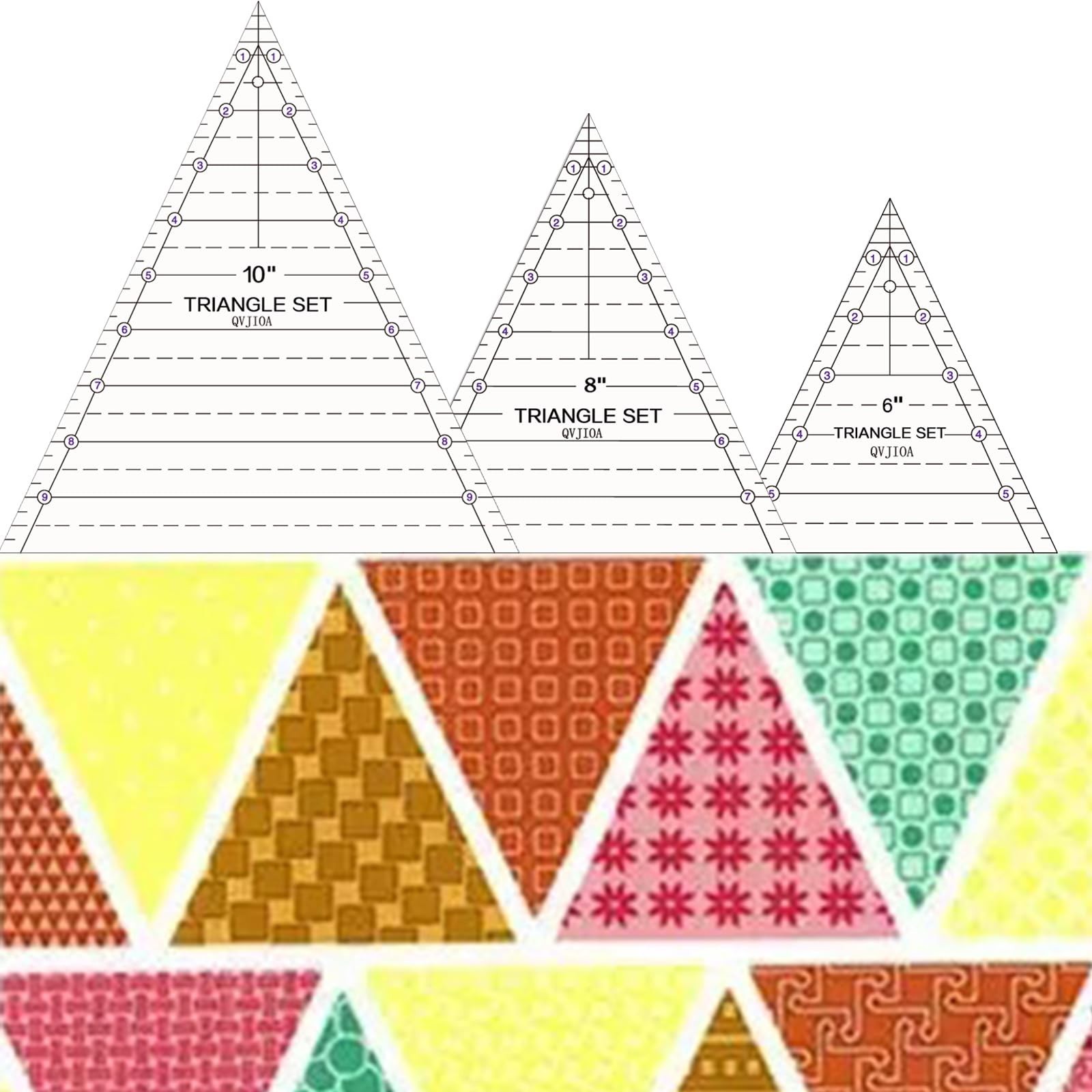 3 Set Tall Triangle Quilting Rulers for Quilting Templates 6 8 10 Inch Wedge ...