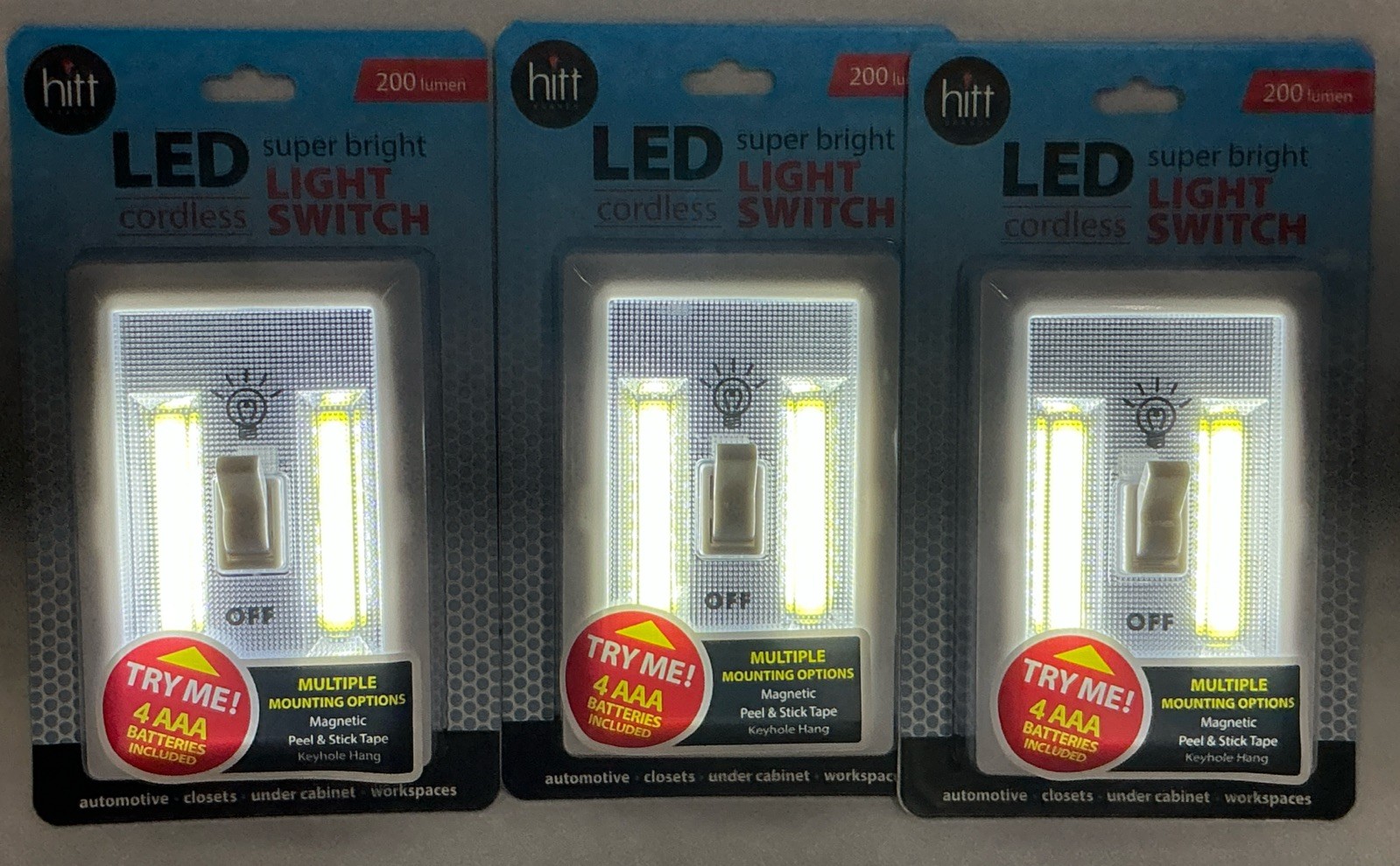 3 PACK LED Portable Light, 200 Lumen Cordless Battery Powered Light