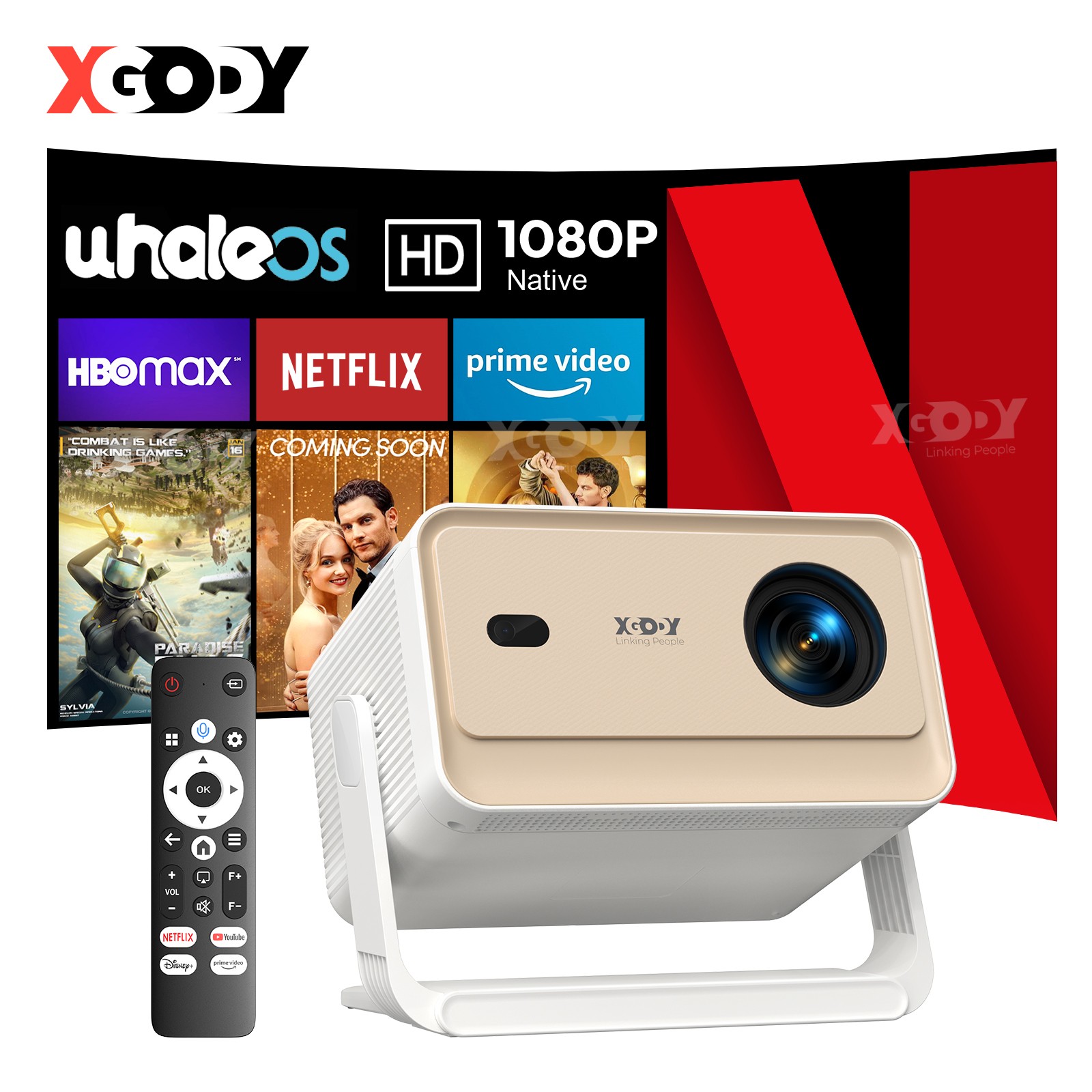 XGODY 4K Smart Projector 700ANSI Bluetooth 5G WIFI Home Theater Movie Whale OS