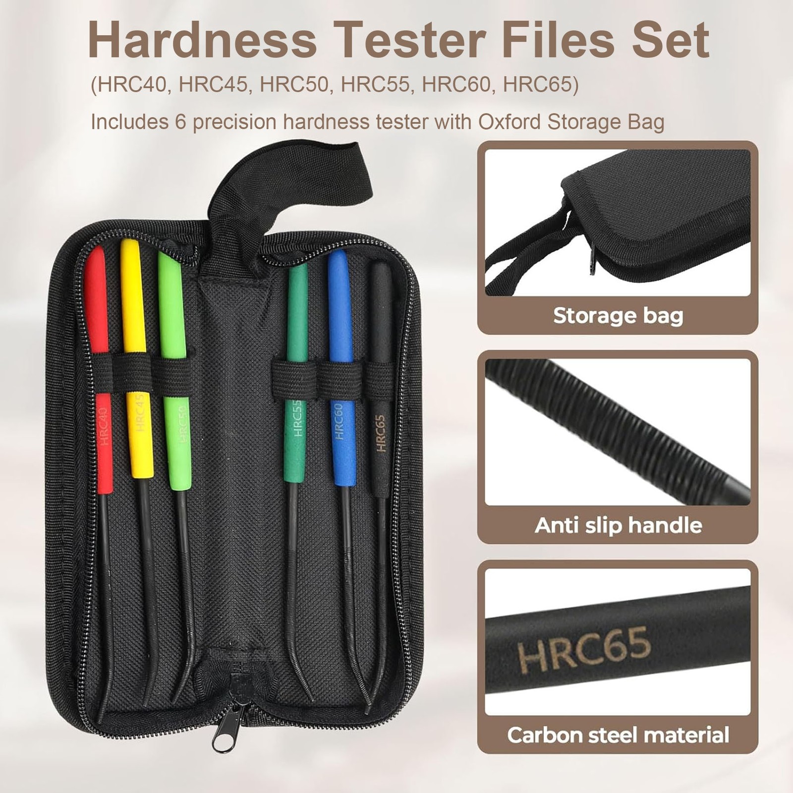 Hardness Test File Set HRC40-65 Color Coded 6PCS Metal Hardness Tester with Bag