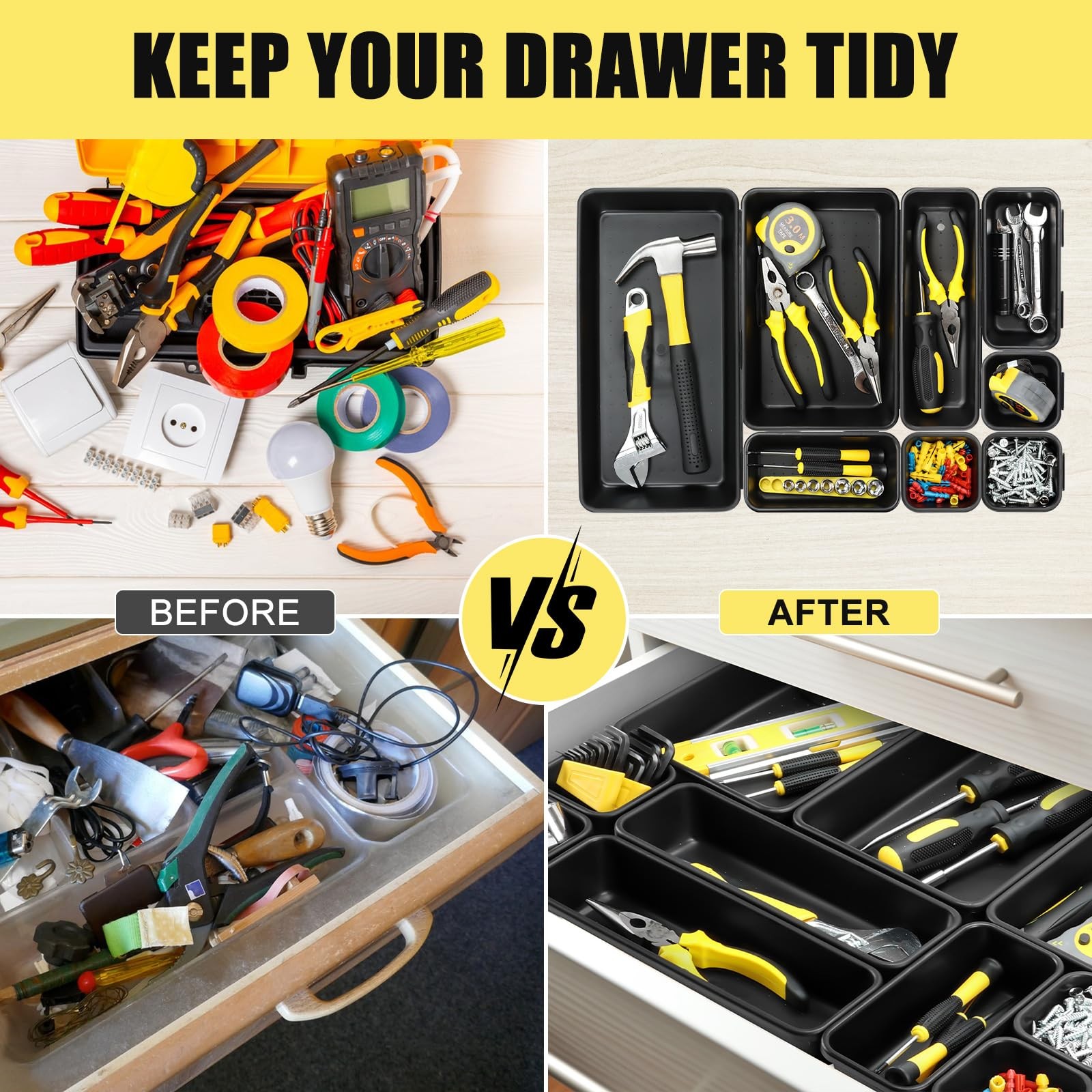 60PCS Tool Box Organizer Tray Divider, More Large Sizes-5 Sizes 60PCS, Black