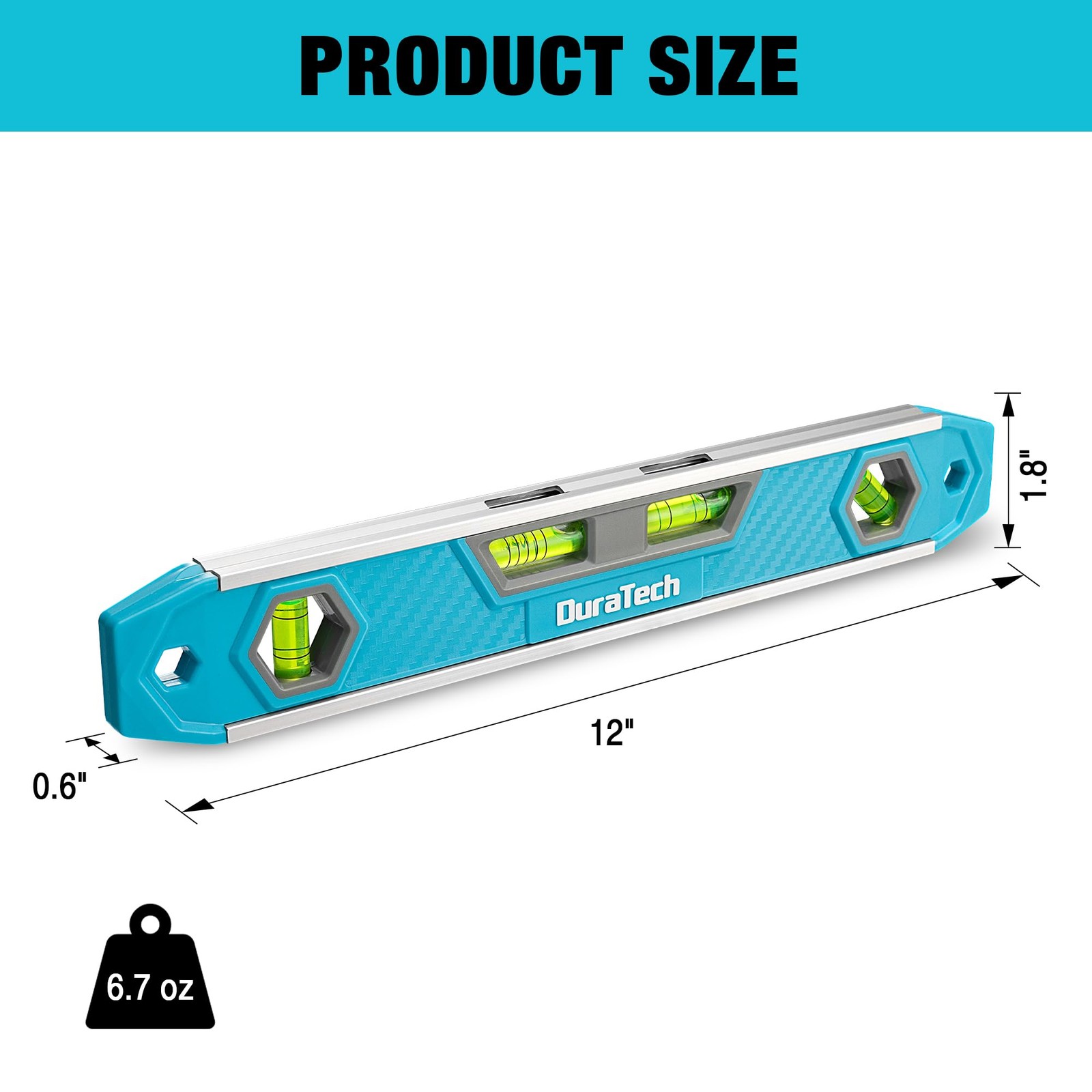 Turquoise 12 Inch Magnetic Torpedo Level Tool