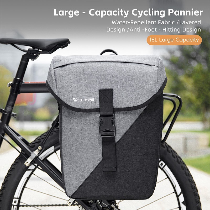 WEST BIKING Bike Single Pannier Waterproof Bicycle Rear Carrier Bag Gray 1PCS