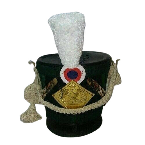 Shako Helmet Leather Napoleonic French Military White Plume & Cord Shako Helmet