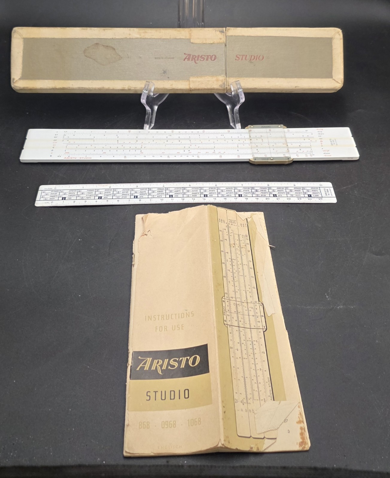ARISTO SLIDE RULE 0968 + 1369 Ruler With INSTRUCTIONS, BOXED, GERMANY