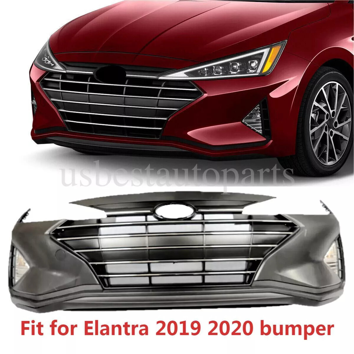 Front Bumper Cover Set For 2019 2020 Hyundai Elantra Sedan Not Fold W/Grill Lamp