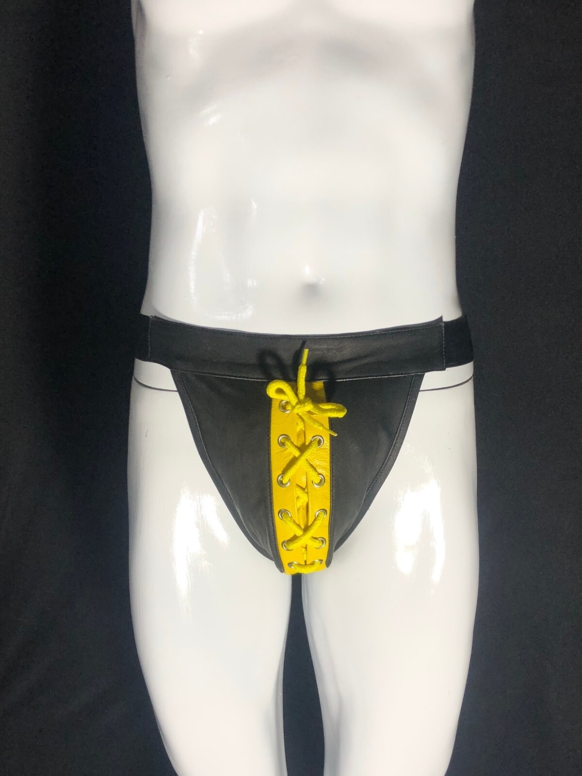 Men's Jockstrap Breathable Laces Underwear Black Leather Jocks GString Briefs K5