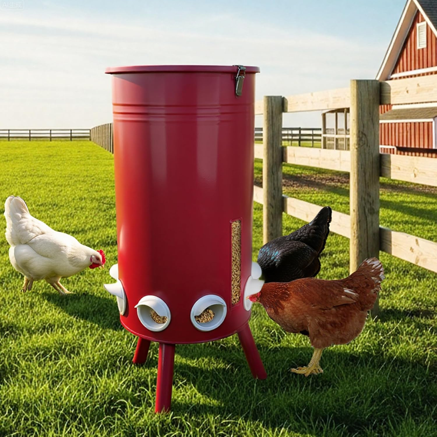 75 LB Large Free Standing Chicken Feeder, Portable Gravity Chicken Feeder Automa