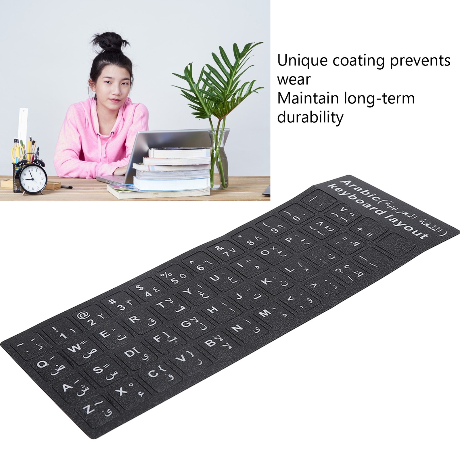 Hot Arabic Keyboard Sticker Waterproof White Letters Notebook Desktop PC