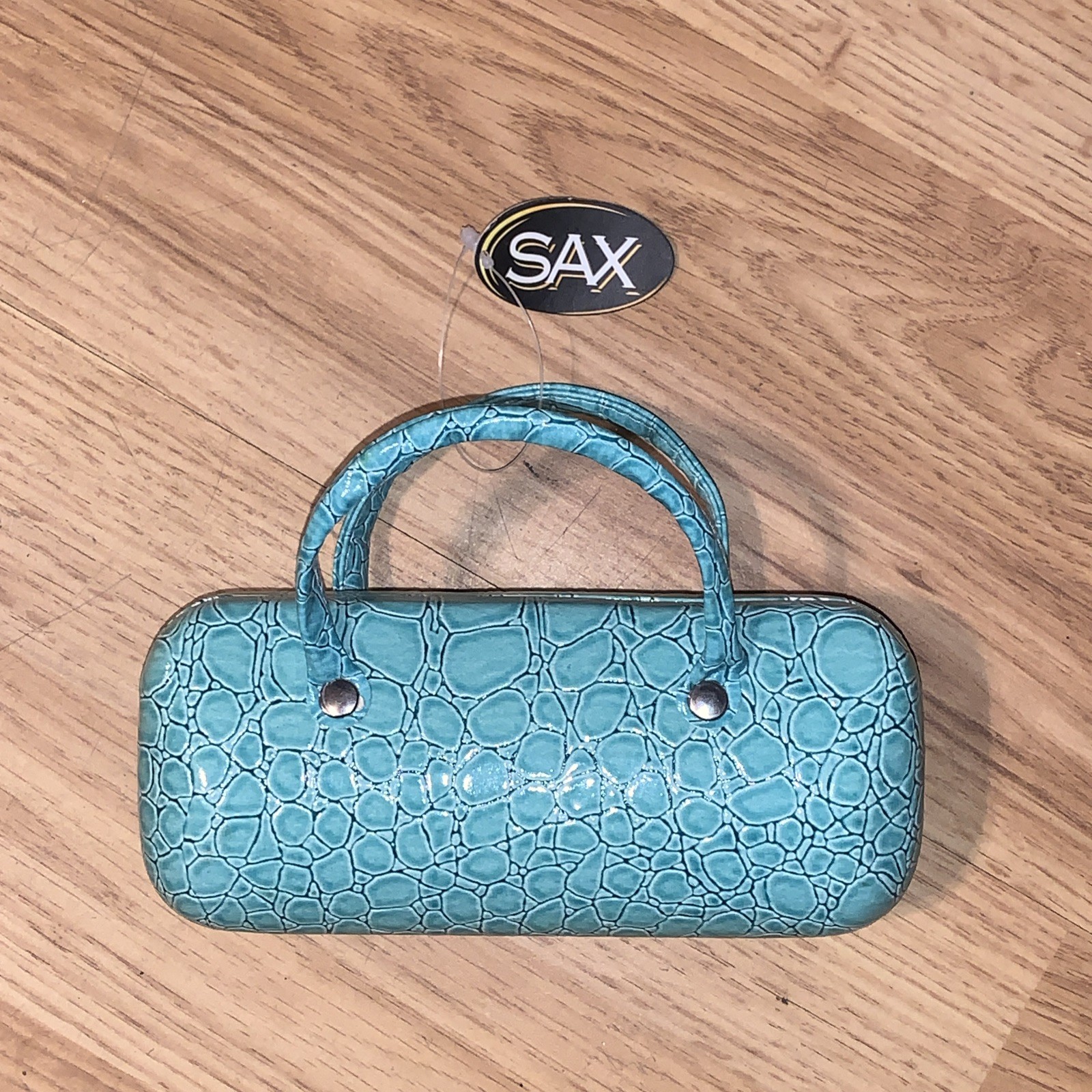 Sax Faux blue Crocodile Print Eyeglasses Sunglasses Case w/ Handles Mini Handbag