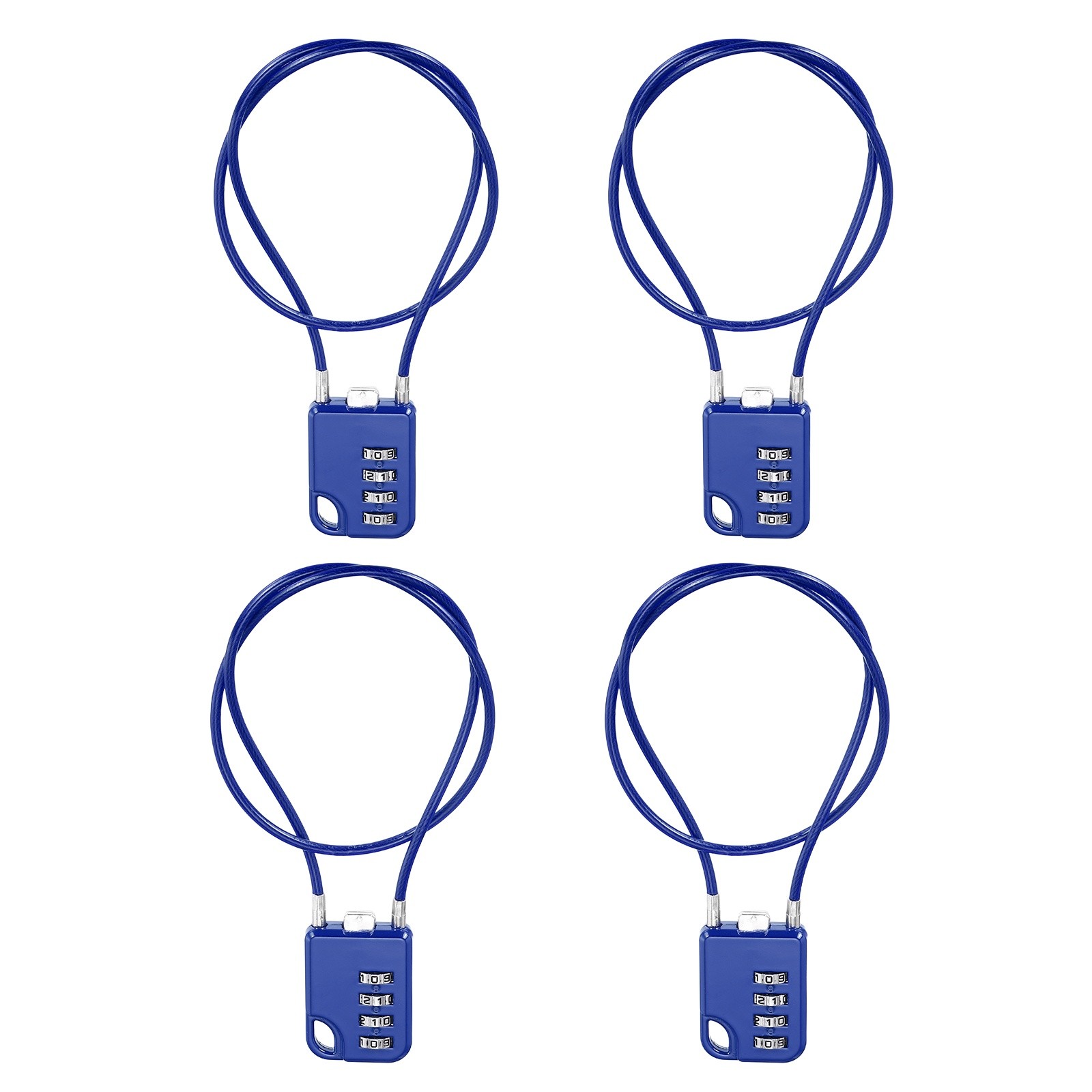 4Pcs Combination Cable Padlock with 19.7" (50cm) Flexible Cable, Blue