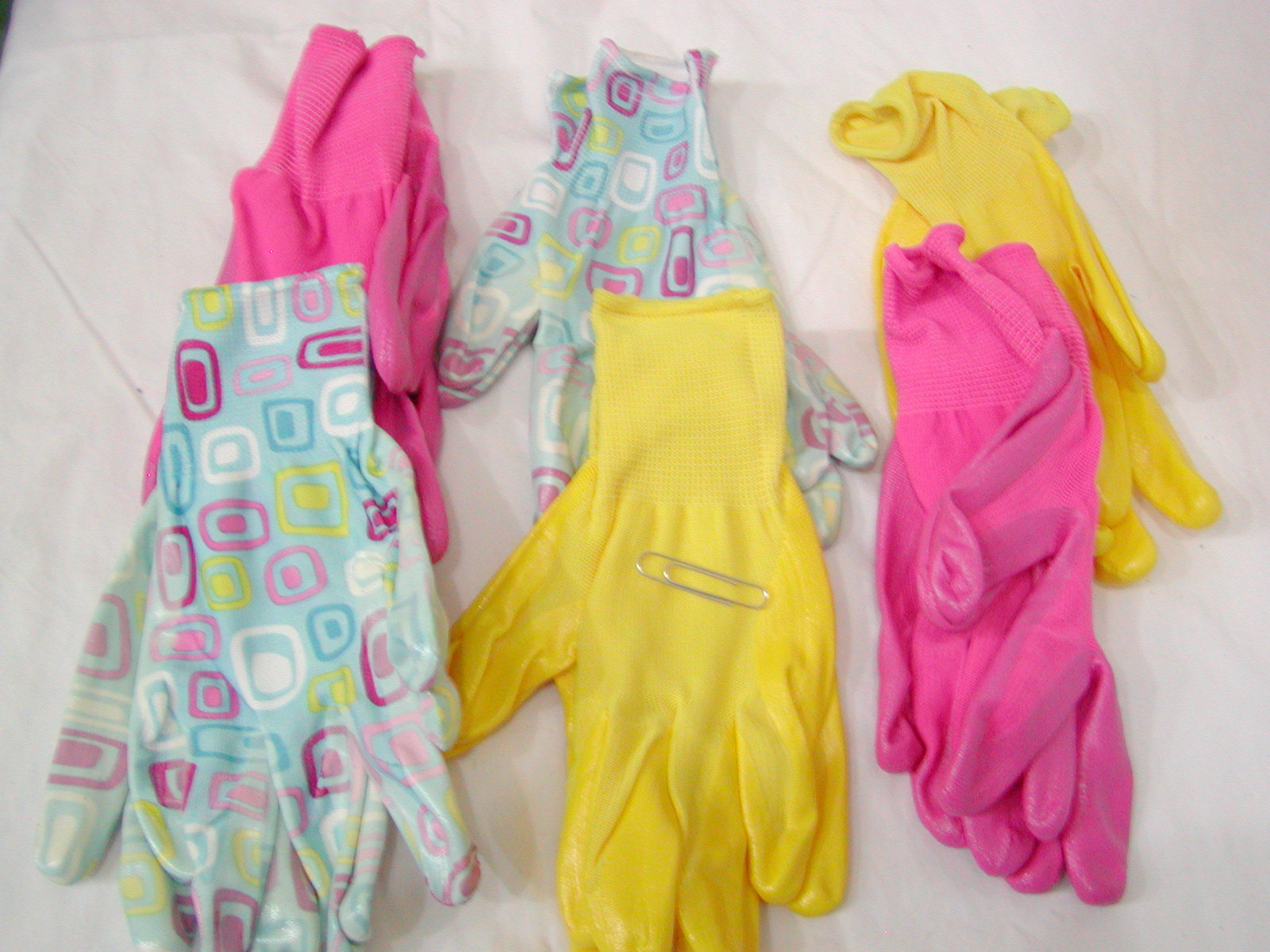 (6) NEW Women's Color Nitrile Coated Work Glove Garden Yard Pink Yellow