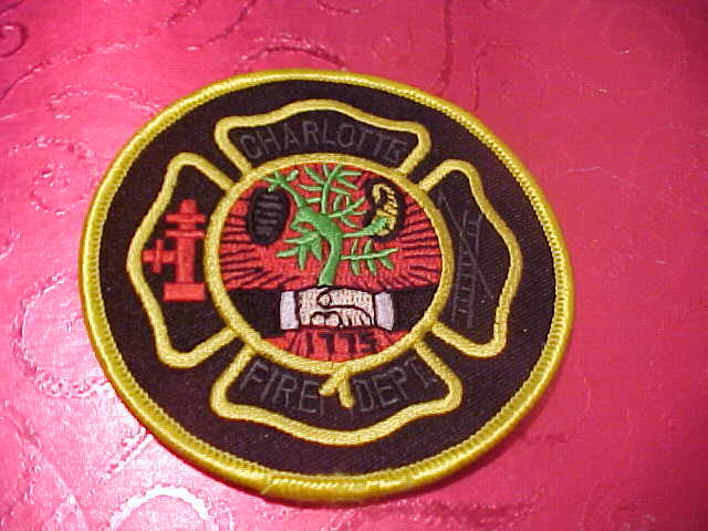 CHARLOTTE NORTH CAROLINA FIRE DEPARTMENT PATCH SHOULDER SIZE UNUSED BLACK LETTER