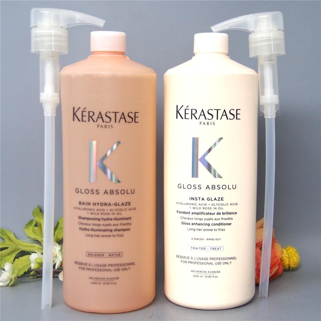 W/PUMPS Kerastase Gloss Absolu Bain Hydra Glaze & Fondant Insta Glaze 33.8oz /1L