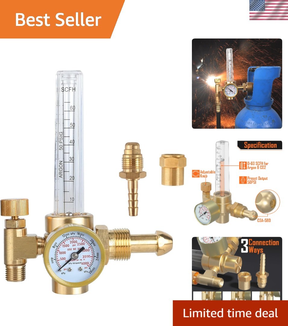 Compact & Adjustable CO2/Argon Flow Meter Regulator for Optimal Welding