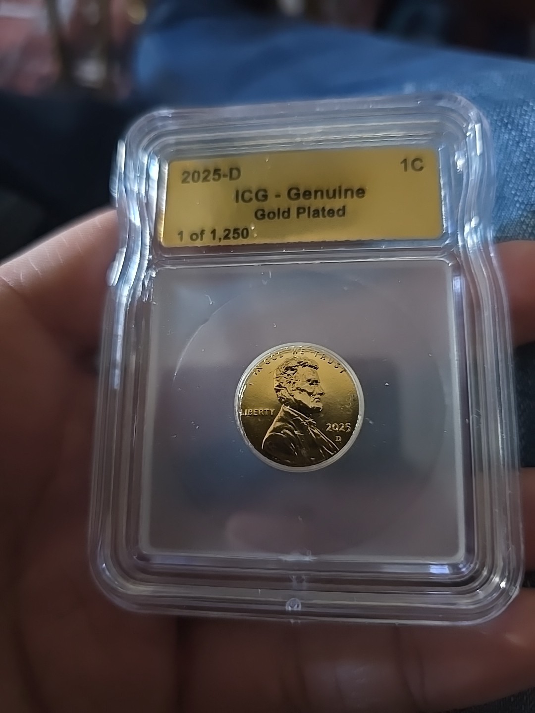 2025 D Gold Plated 1c Penny ICG Genuine 1 of 1,250!!! Last year Free Shipping