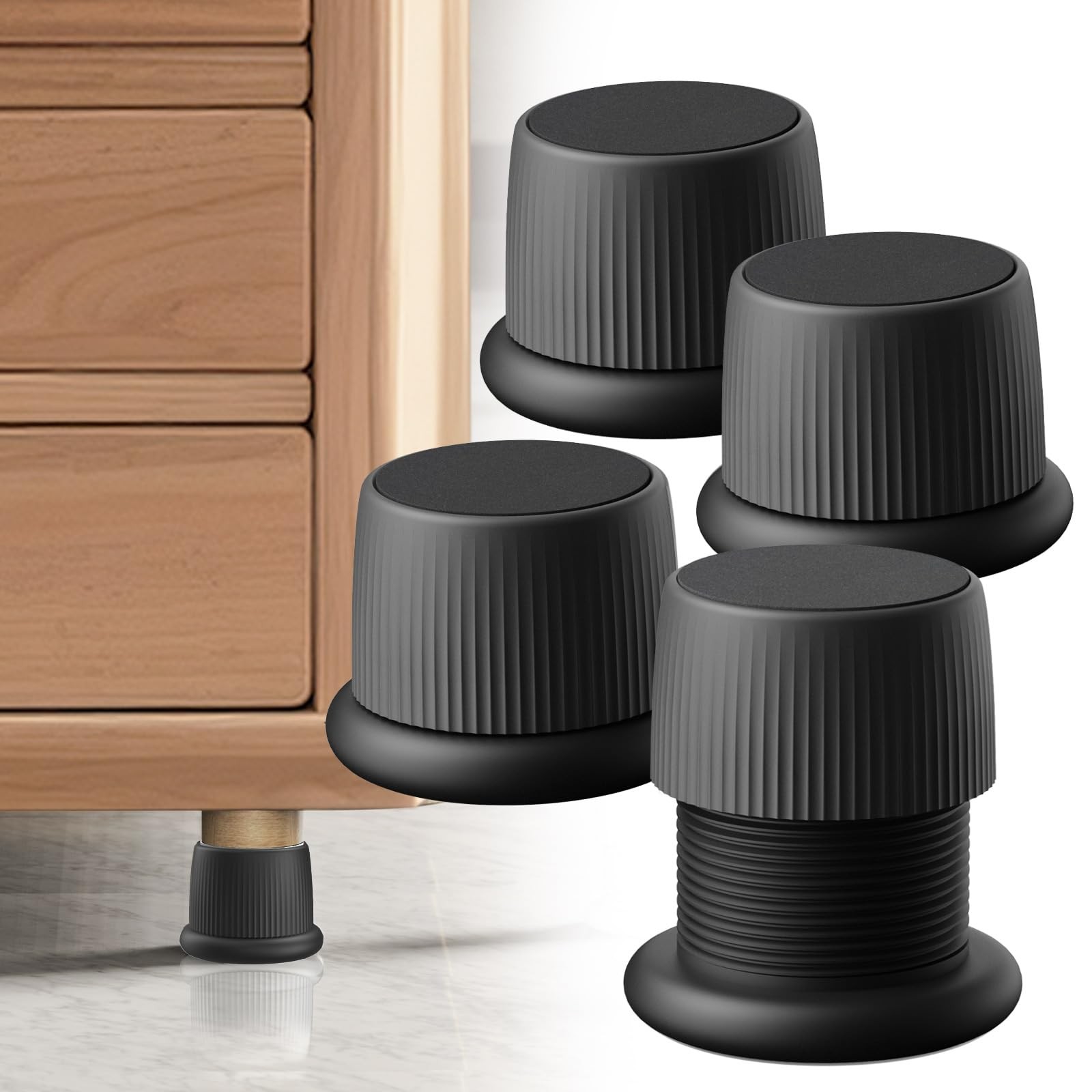 4 PCS 1.62.6 Inch Black Adjustable Heavy Duty ABS Furniture Bed Risers 500 Lbs
