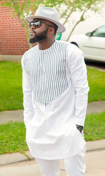 Men's Stripe Print Casual Set African Ethnic Mid Length Two Piece Set