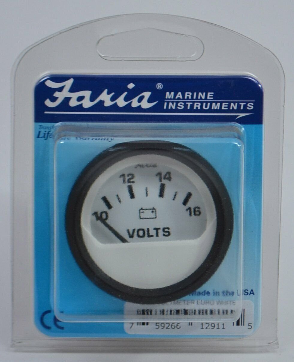 Faria Euro Voltmeter 10-16 VDC Gauge 2" White dial w/Bold Black Graphics 12911