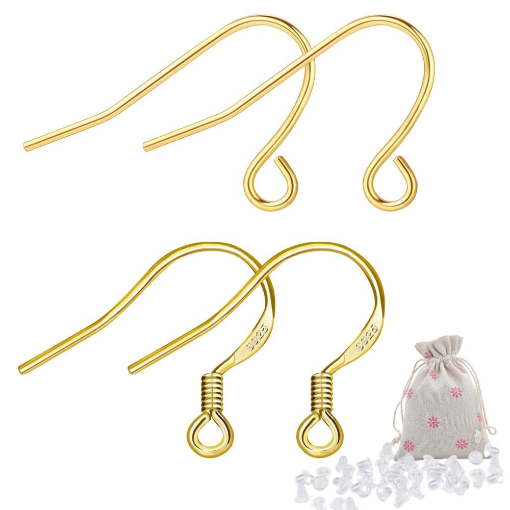 14K Gold Earring Hooks Hypoallergenic 200Pcs Ear Wires + Fish Hooks Jewelry M...