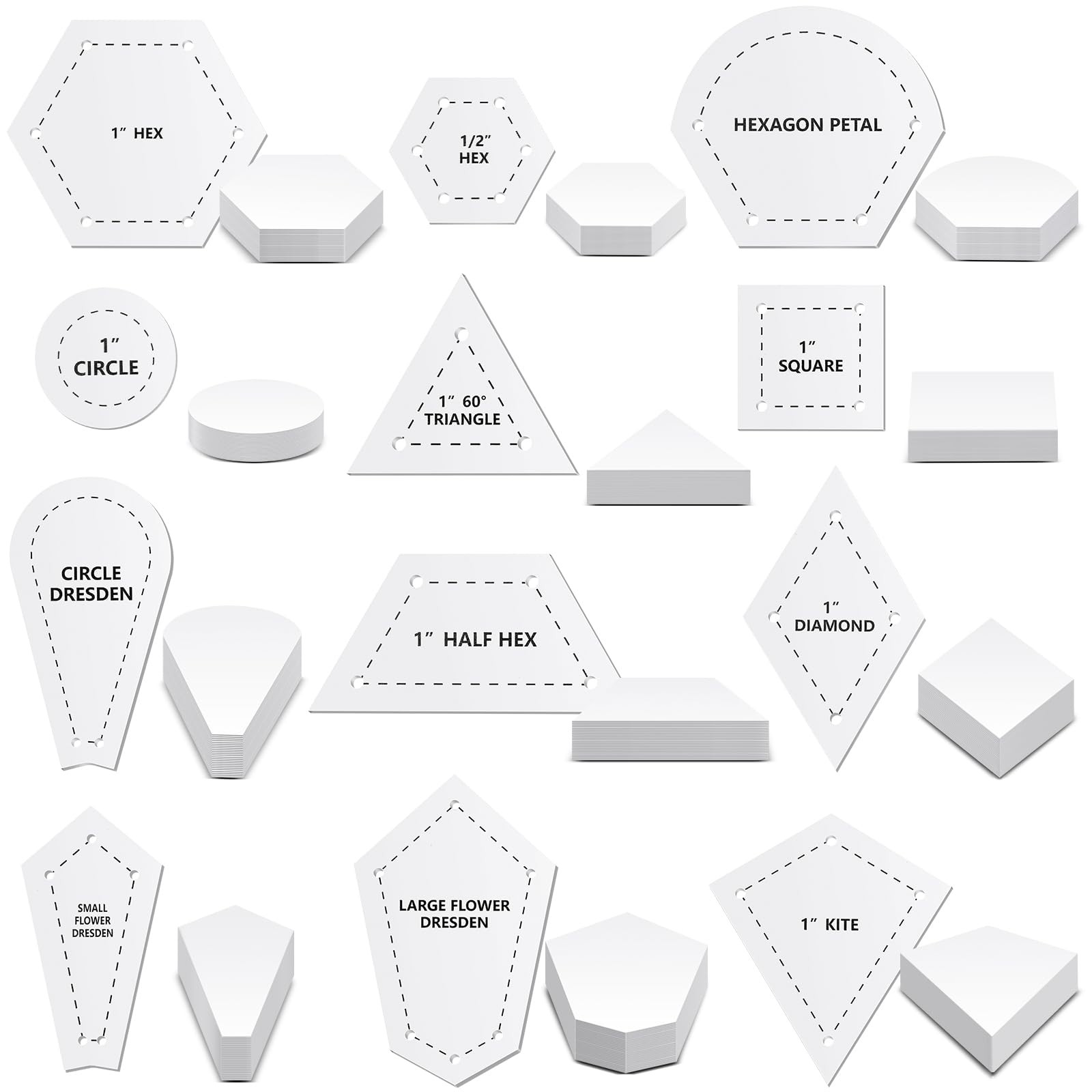 612 Pcs Patchwork Paper EPP English Piecing Supplies 12 Shapes Acrylic Templa...